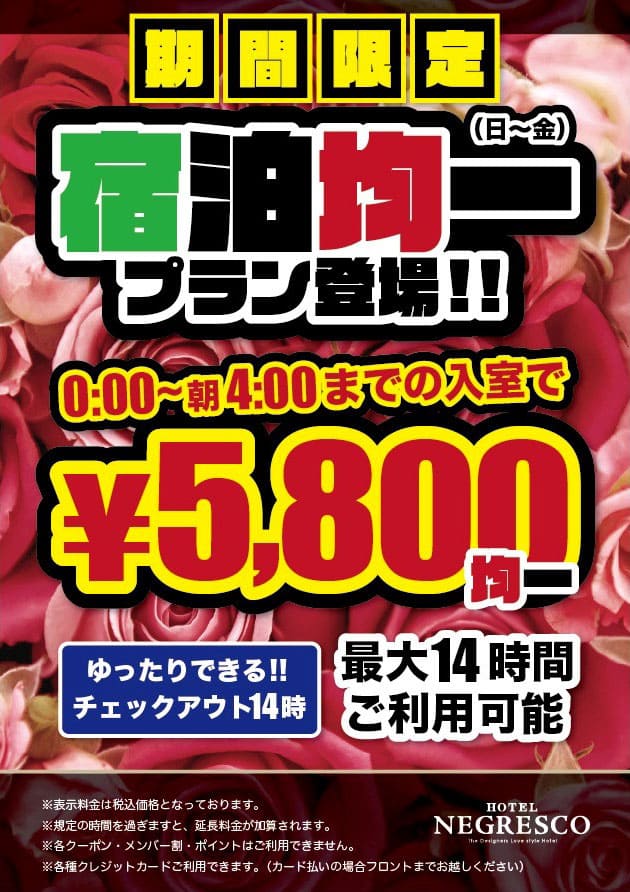 宿泊均一プラン登場POP